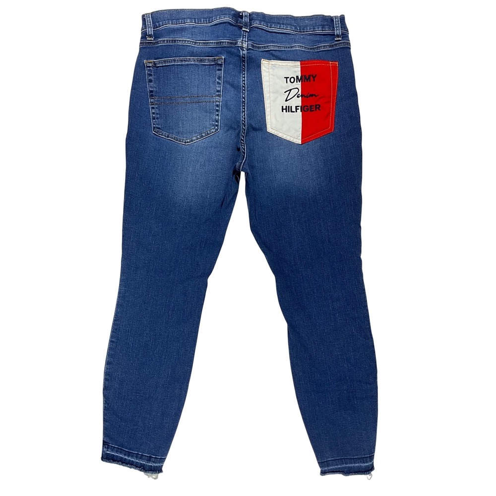 Tommy Hilfiger Denim Womens Legging Slimming Tech Blue Denim Size 16 Frayed Hem